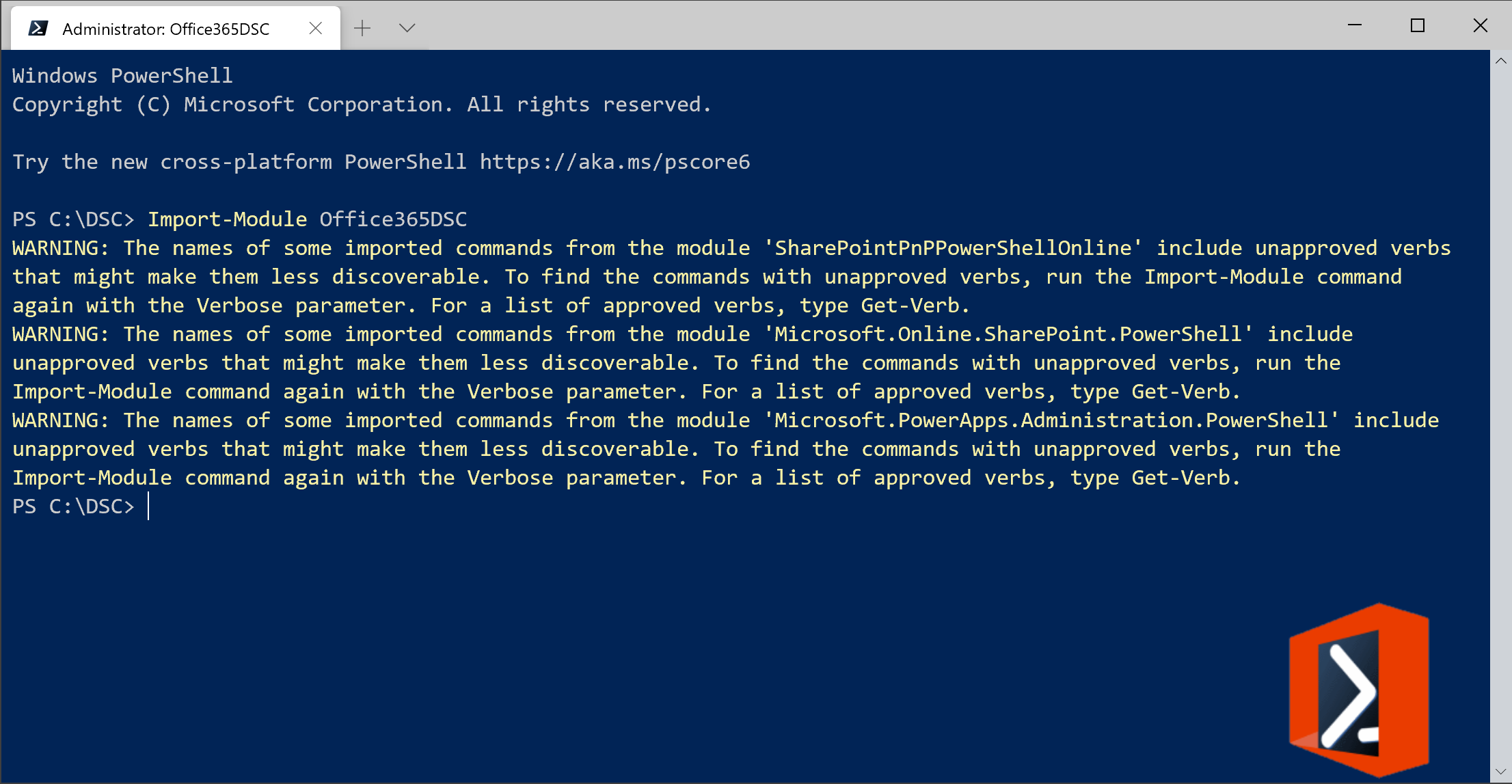 Importing the Microsoft365DSC module